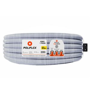 Poliducto flexible gris 3/4" con guía de 50m. Ideal para cableado de redes y datos en hogar y oficina.